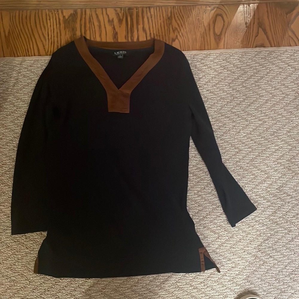 RALPH LAUREN navy and brown suede top